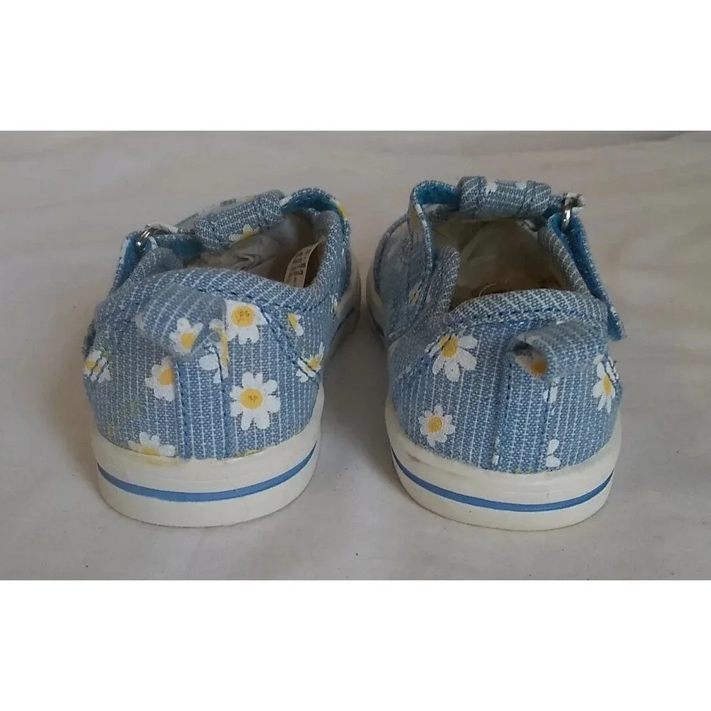 Girl's Mary Jane Loafers Shoes Size 4 Canvas Blue Daisy Print Wonder Nation READ